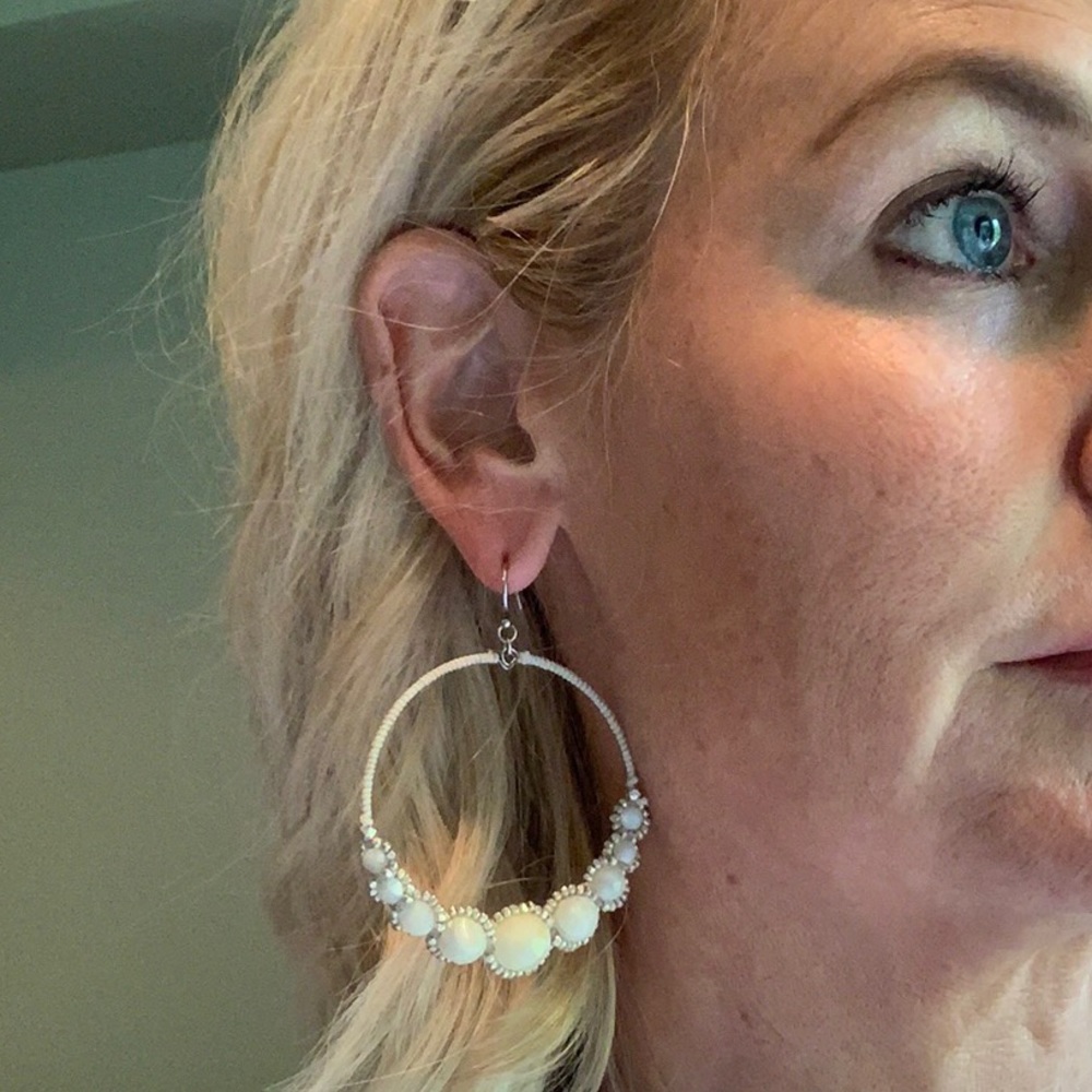 Chan Luu white/silver beaded hoop earrings